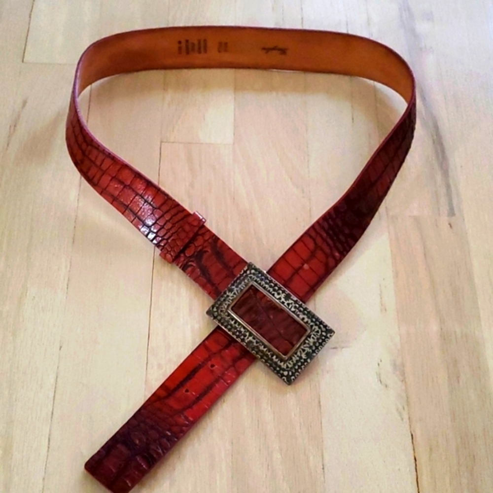 Italian Shoemakers Red Croc-Embossed Belt